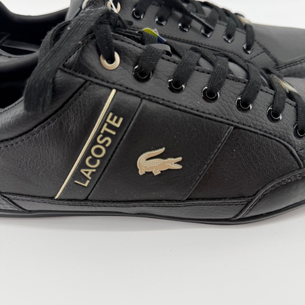 Lacoste Sneakers Mens 11.5 Black Chaymon 0721 3 CMA Leather Low Top Gold Logo - Picture 5 of 11